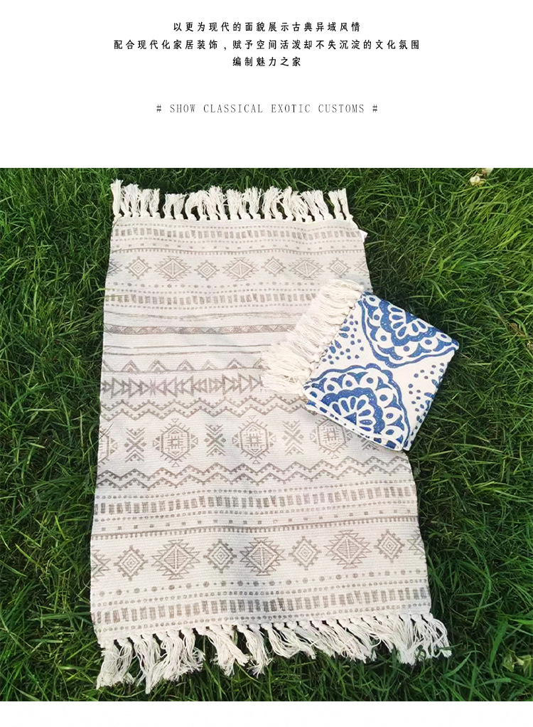 手工流蘇編織毯,露營毯,酒店民宿裝飾毯,野餐墊,防潮墊