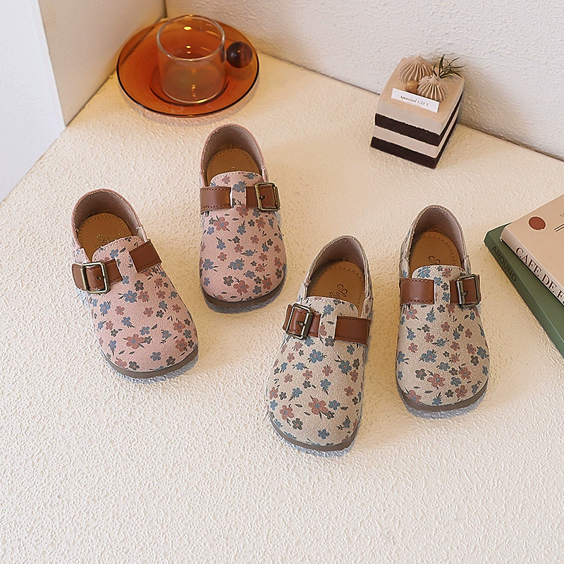 Детские туфли-принцессы с мелким цветочным принтом, весна-осень 2025, новые мягкие босоножки для детей, детская обувь, обувь для трансграничной торговли