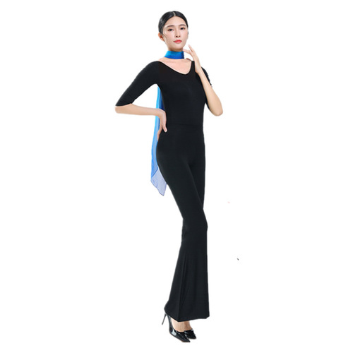 Women's Elegant Formal Wear Set for Etiquette Training: V-Neck Modal Latin Dance Practice Outfit for Model Walks