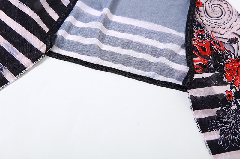 Women's Pants Set Perspective Mesh Printed Sexy Two Piece Outfit_voghion.com