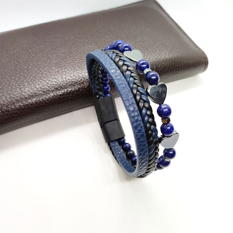 29g Weight Bracelets Classification Leather Rope Chain Material Twisted Rope Chain Chain Type 1 Piece Quantity Holiday, Daily Occasion Alloy, black gallstone Material Heart Shape Pattern All Seasons Season Men's Gender Retro Style Retro Heart Shape Alloy Black Gallstone Men's Bracelets Men Cord & Leather Bracelets 18