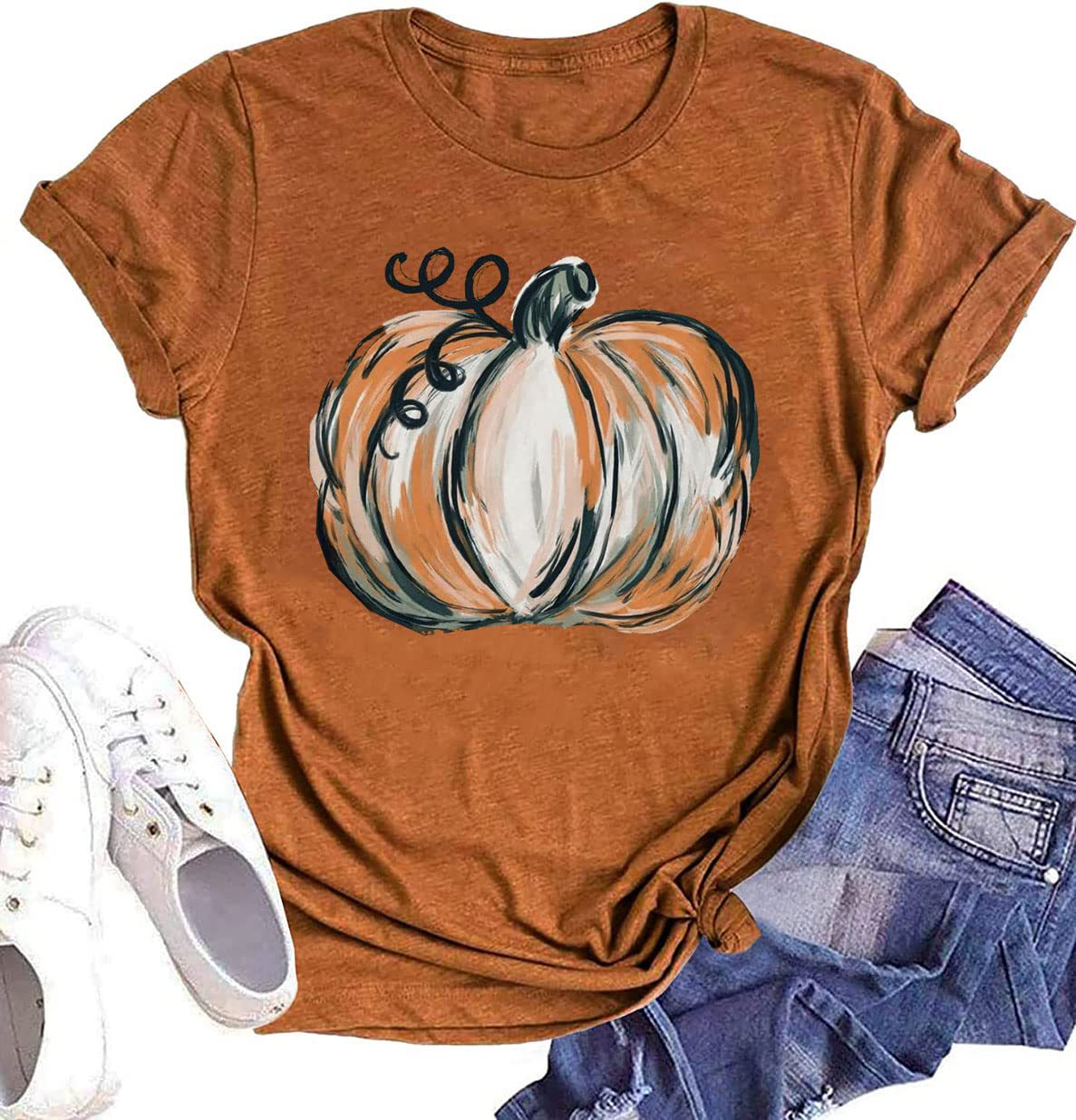 Women's T-shirt Short Sleeve T-shirts Printing Casual Pumpkin display picture 3