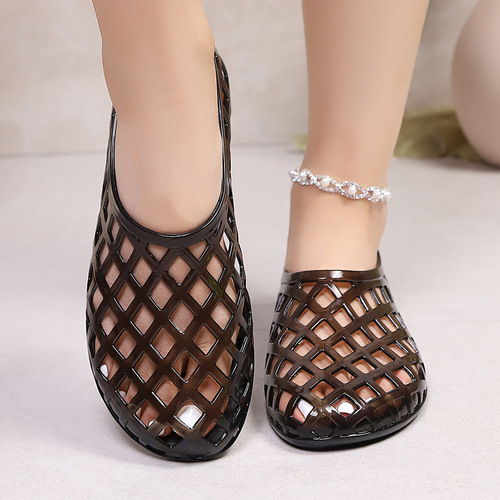 Cross-border women's casual shoes mesh sandals crystal jelly hollow comfortable non-slip versatile flat shoes breathable