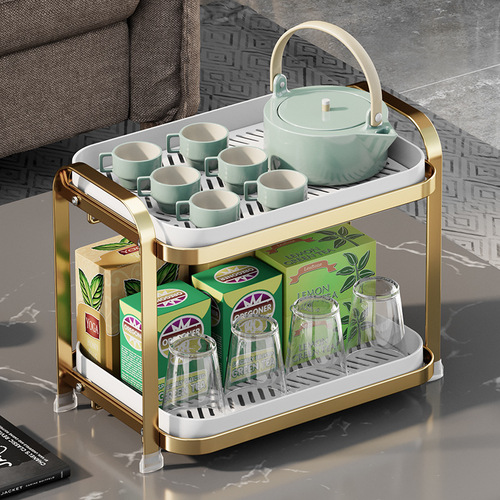 Multifunctional living room drain cup holder, desktop dustproof storage rack, double-layer cup drying shelf, water receiving tray, tea cup holder