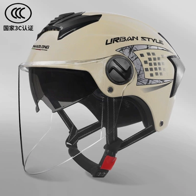 Helmet Safety Helmet, Motosiklet kaskı (dəbilqə) - 3c-certification-double-lenses-beige-flower-one-size-fits-all-55-60cm