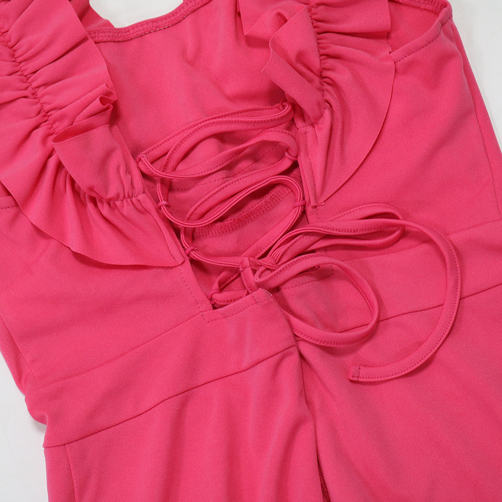 Elegant Women's One Shoulder Ruffled Slim Fit Jumpsuit Solid Colour_voghion.com