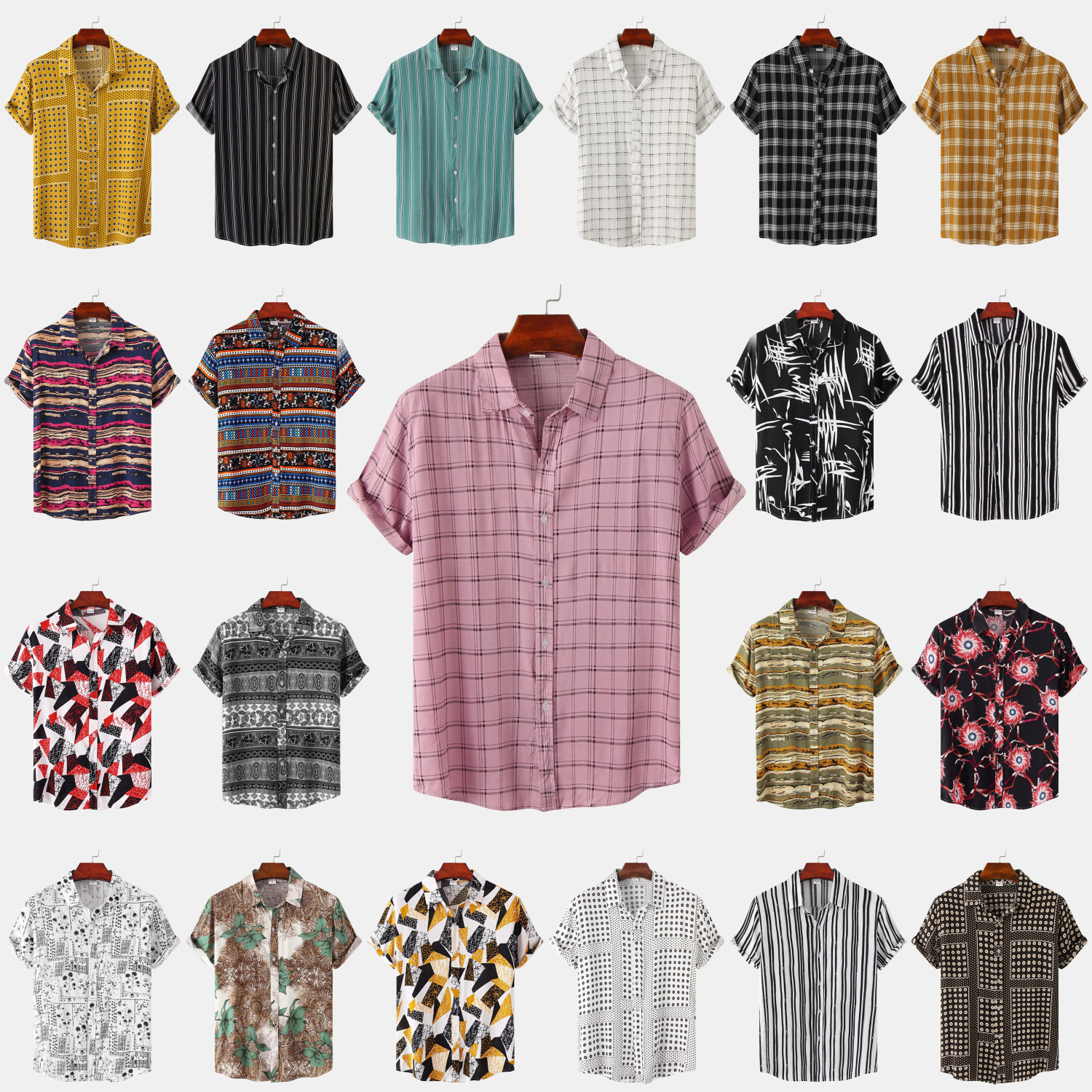 Comercio exterior transfronterizo ropa de hombre 2022 primavera y verano nuevos hombres a rayas slim fit popular todo partido camisa de manga corta ropa de hombre al por mayor