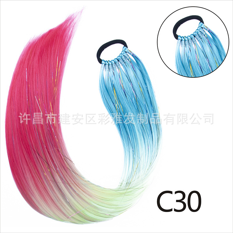 Comercio exterior transfronterizo láser de fibra química colorida cola de caballo 24 pulgadas trenzada de nueve hebras extensión de cabello cola de caballo simple y rápida