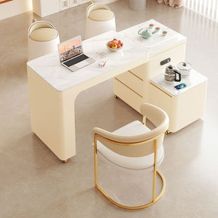Household Tea Table Retractable Rotating Cream Style Slate Small Tea Table Small Apartment Balcony Tea Table and Chair Combination Removable