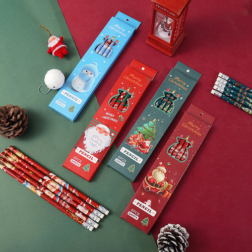 Monkey Christmas Pencil Cartoon Cute Pencil Box Set of 6 HB Pencils with Eraser Christmas Gift Wholesale