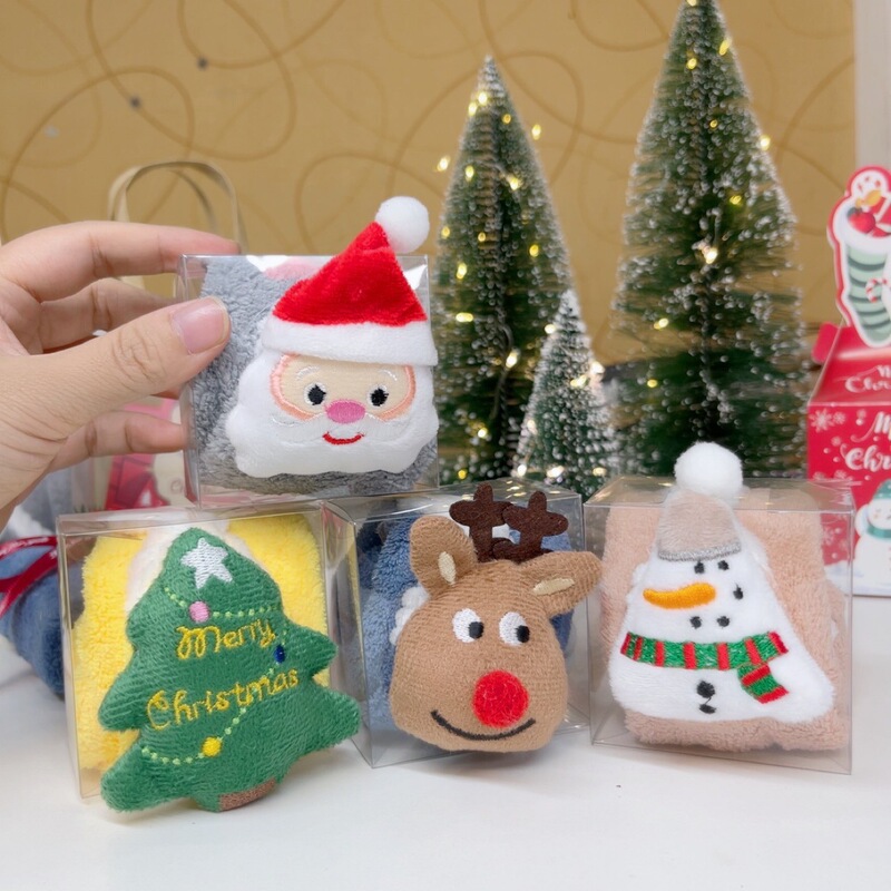 Christmas Gift Hanging Hand Wipe Towel Coral Fleece Absorbent Towel Household Kitchen Bathroom Cartoon Hanging Towel