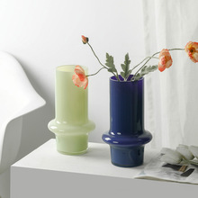 中古芬顿高颜值玻璃花瓶法式ins奶玉色客厅插花摆件高级感花器