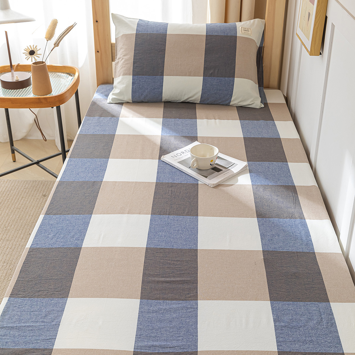 Sábana de algodón lavado de algodón puro para dormitorio de estudiantes, pieza individual 100 algodón, sábana de cama individual, funda de almohada, juego de tres piezas