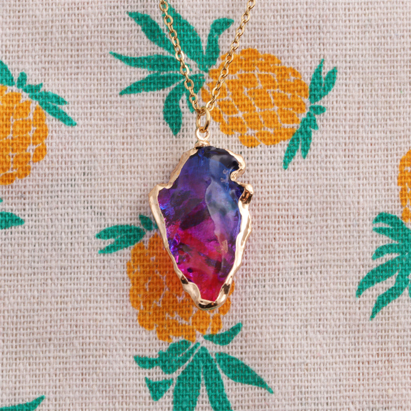 wholesale jewelry multicolor triangle cystal stone pendant stainless steel necklace nihaojewelry