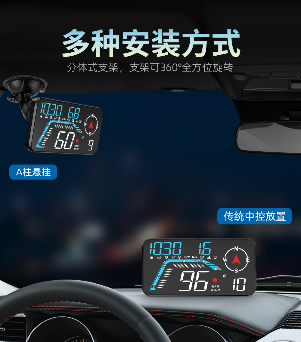 Cross-Border Car Hud Head-Up Display Car Universal Gps Car Speed Altitude High-Definition Multi-Function Instrument G12