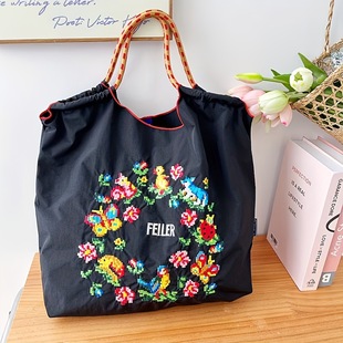 B.Duck, capacious shoulder bag, shopping bag, trend one-shoulder bag, new collection, with embroidery
