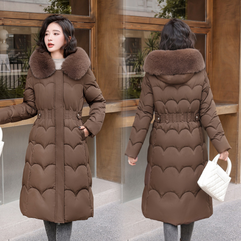 2024 comercio exterior nueva ropa de algodón para mujeres mediana y larga estilo coreano engrosado delgado calentamiento moda de algodón de cuello grande para mujeres