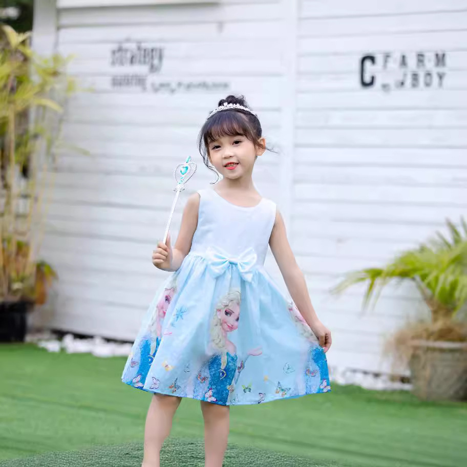 Frozen princess dress summer ice and snow princess dress girl's dress summer dress bow one-piece delivery