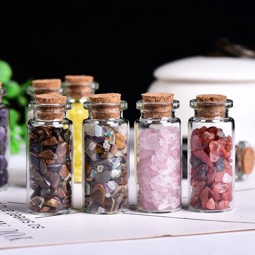 Wholesale natural agate crushed stone drift bottle pink and white crystal crushed stone wishing bottle glass bottle mining mark ornament