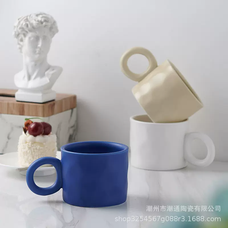 大耳朵马克杯小众设计感咖啡杯精致漂亮的杯子高级感艺术陶瓷水杯