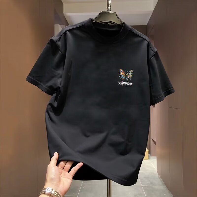 Herren T-shirt Mit Blumenmuster Und Schmetterling Baumwolle_voghion.com