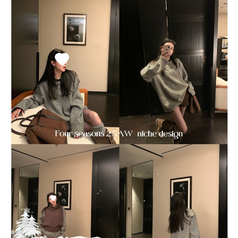 Ouyang's Unique Ultra-Thick Striped T-Shirt, a Long-Term Favorite! Lazy Knit Loose Long-Sleeve T-Shirt Ouyang's Unique Ultra-Thick Striped T-Shirt, a Long-Term Favorite! Lazy Knit Loose Long-Sleeve T-Shirt