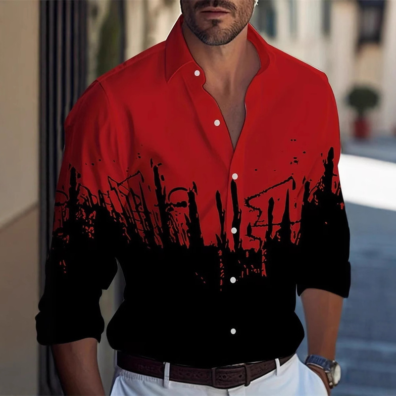 Shirts Men Casual Shirt Hawaiian Print Shirt Palm Tree 3D Men's Long Sleeve Style Fashion Ready Stock