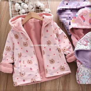 Girls' Jacket Early Spring Late Autumn Fleece Jacket 2025 New Spring and Autumn Children's Clothing Fleece-Lined Hooded Windbreaker Trendy