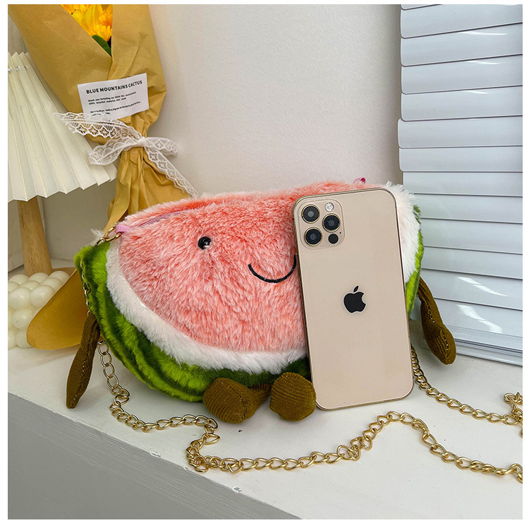 Children's fruit coin purse, plush toy, cute watermelon chain crossbody bag, hand-held pillow, girl cartoon single-shoulder bag undefined