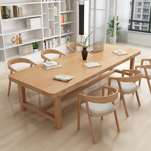 Modern minimalist solid wood office conference table, multi-person negotiation conference table and chair set, library reading solid wood desk