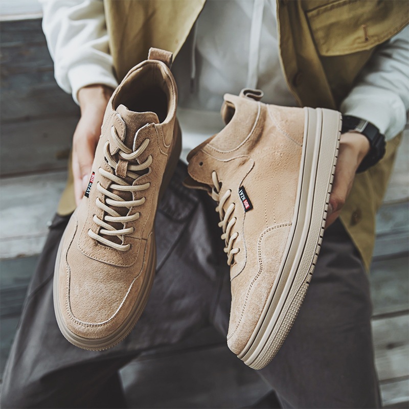 29092 Retro Outdoor Men's Height-Increasing Thick-Soled Mid-Calf Short Boots Work Shoes High-Top Men's Shoes
