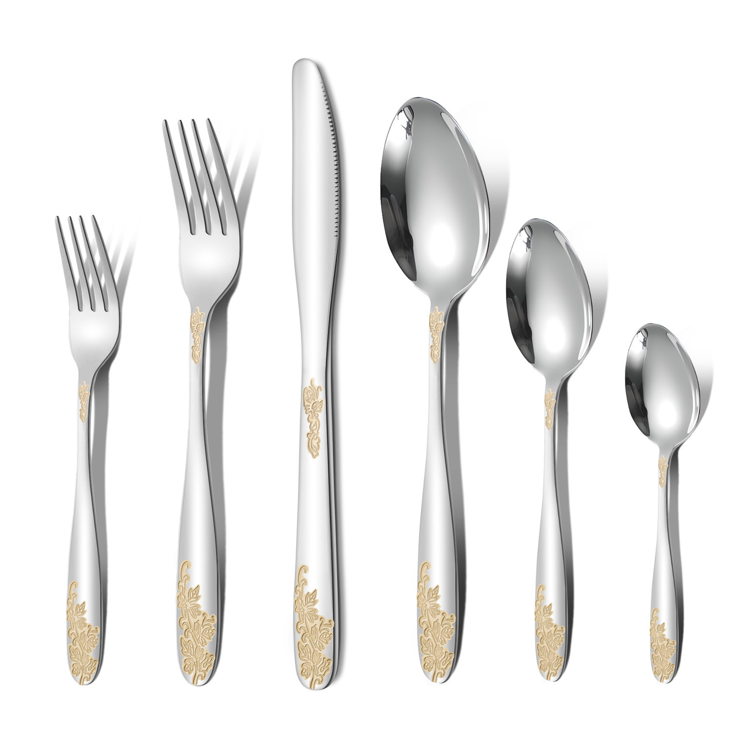 Cross-border stainless steel series embossed pattern western-style tableware exquisite retro gold-plated craft creative knife, fork and spoon suit