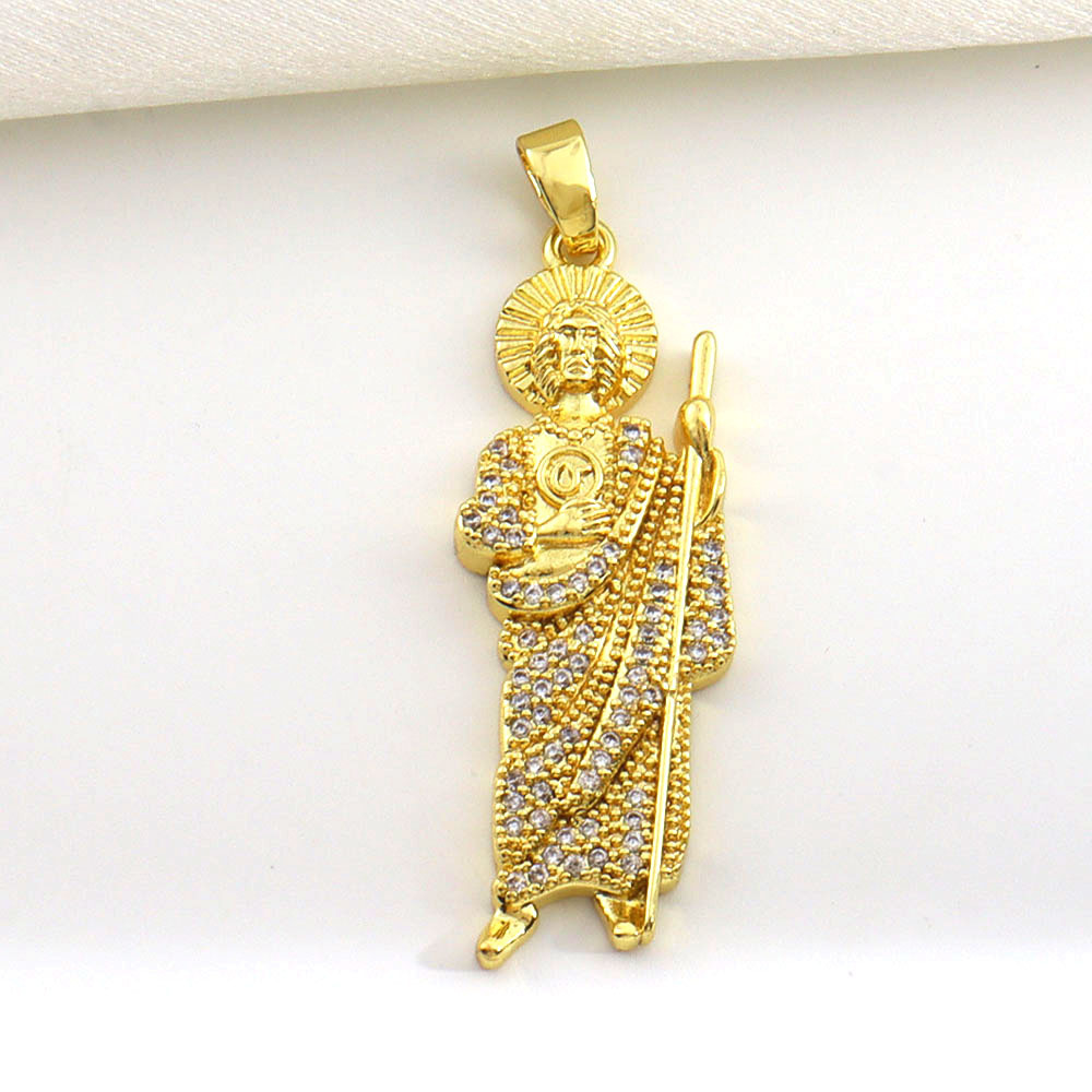7g Weight Pendant Jewelry Making Type 14*45mm Jewelry Making Size Zircon Inlay Material DIY Jewelry Accessories Classification 1 Piece Quantity Copper Material Father St. Jude Pattern All Seasons Season Plating Design Glam, Retro Style 1 Piece 14*45mm Copper Zircon Father St. Jude Pendant 12