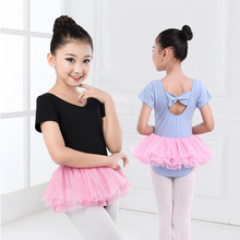 兒童舞蹈服練功服短袖紗裙連體女童芭蕾舞蹈裙演出服裝考級服開襠