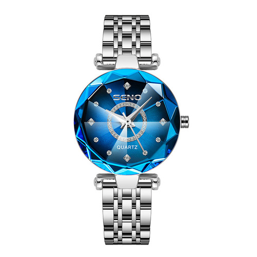 Ocean Heart Light Luxury Watch Diamond Dial Brilliance Multi-Faced Glass Solid Steel Strap Women's Waterproof Watch