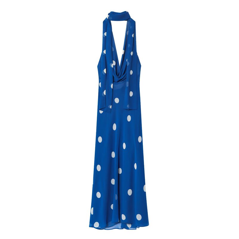 Pb&Za Women's 2025 Autumn New Holiday Style Polka Dot Print Midi Dress 8410430