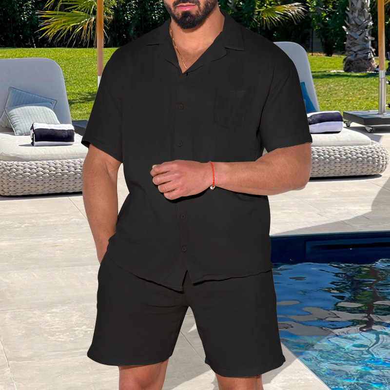 2023 en stock Los pantalones cortos de manga corta de los deportes de verano transfronterizos europeos y estadounidenses se adaptan a la camisa de los hombres ocasionales sueltos