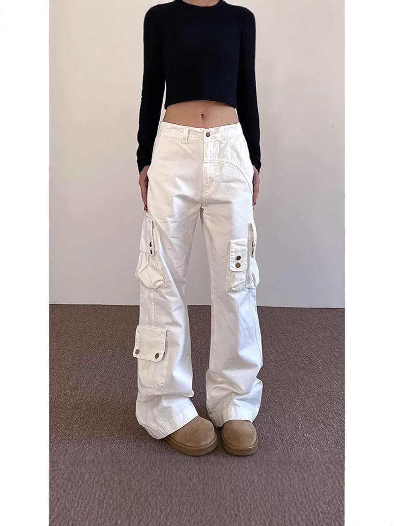 Pantalones de Carga Múltiples Bolsillos Estilo Retro de Algodón