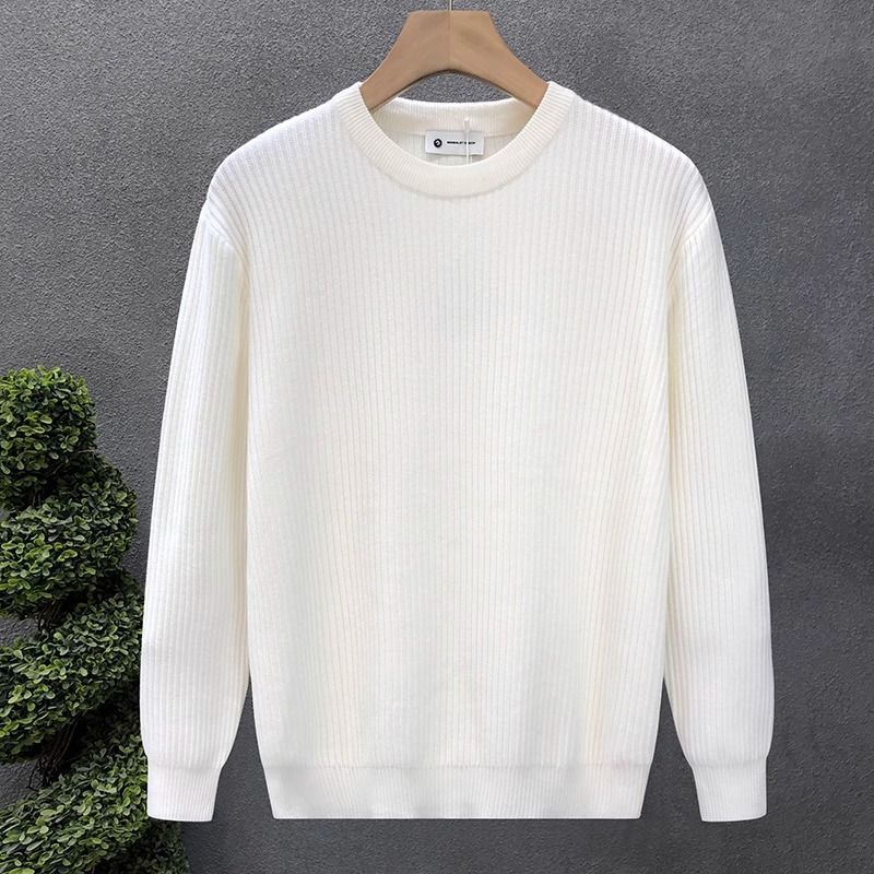 Dickes Herren-Basisschicht-Pullover, schlichtes Design, aprikosenfarben, vielseitige Innenschicht, hellgrau-weißer, trendiger Pullover_voghion.com