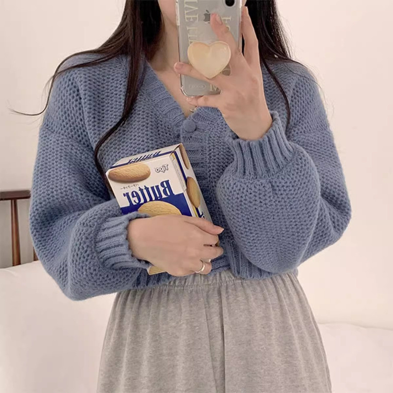 慵懒韩风宽松短款显瘦开衫毛衣外套女秋冬小个子外搭长袖针织上衣|undefined
