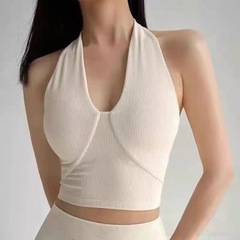 運動內衣女外穿防震瑜伽服背心健身文胸帶胸墊新款掛脖瑜伽bra