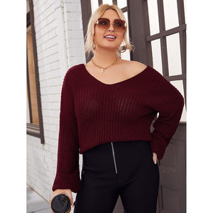 product - wholesale Plus Size Real Shot Women Clothing Autumn Winter V neck Knitted Sweater for Women - 3