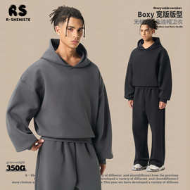RS男装|Boxy方块版型短宽350G连帽卫衣跨境潮牌美式连帽衫卫衣男