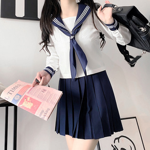 Factory direct Orthodox jk uniform skirt basic white Three Navy sailor style Japanese girls' school uniform set