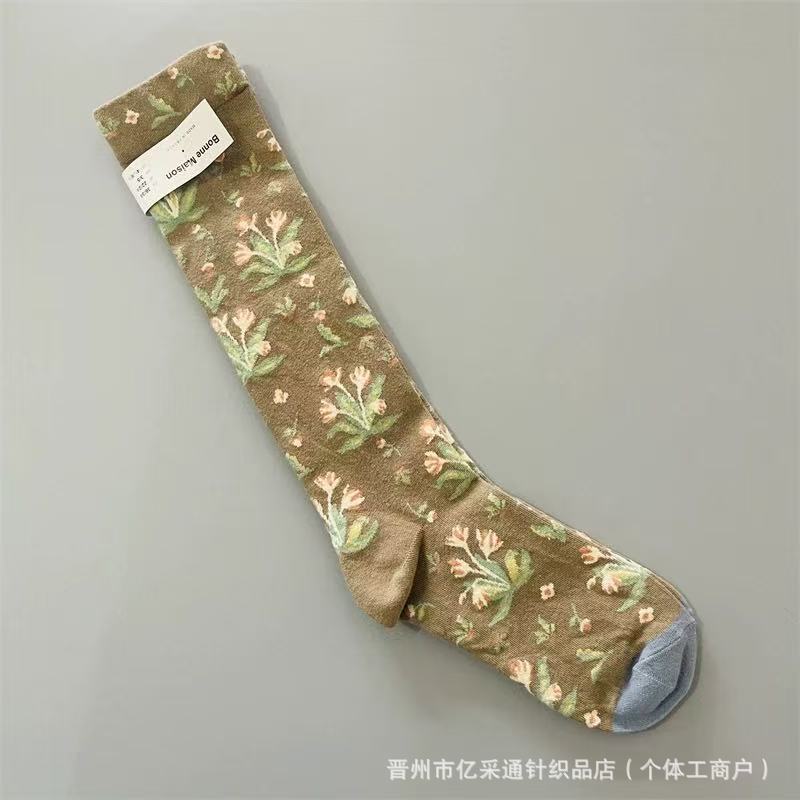2025新款法国BM袜子女彩色油画文艺风长筒袜复古潮流小腿袜显瘦|undefined