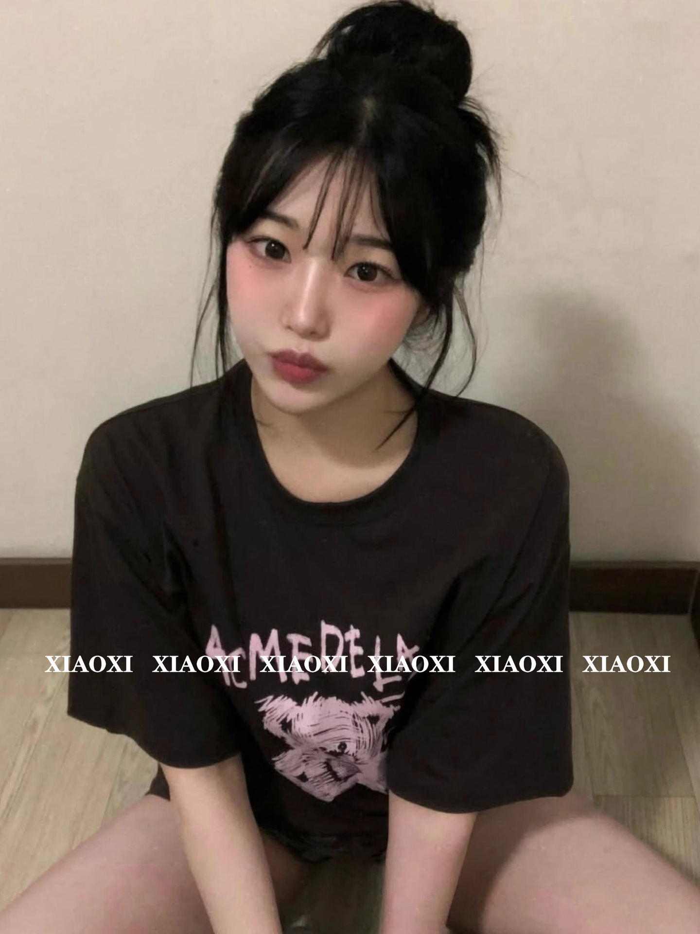 Korean High-End Goods! Quality Ad Hand-Painted Bear Print Pure Cotton Short-Sleeved Loose Casual Men's and Women's Couple T-Shirt