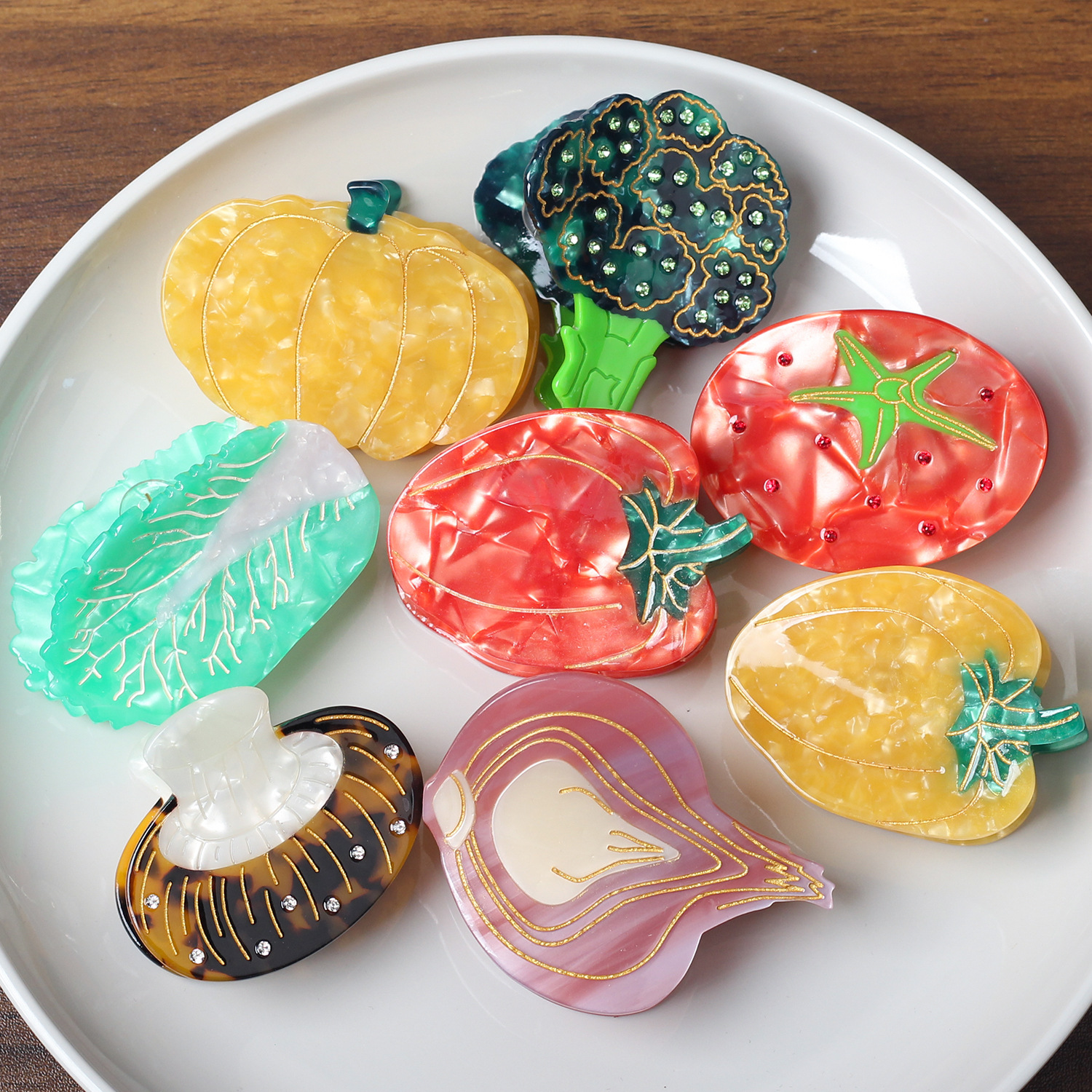 Sensación de diseño creativo de nicho, serie de frutas y verduras, clip de agarre de ácido acético, clip mediano para la parte posterior de la cabeza, clip de cola de caballo dulce para el cabello