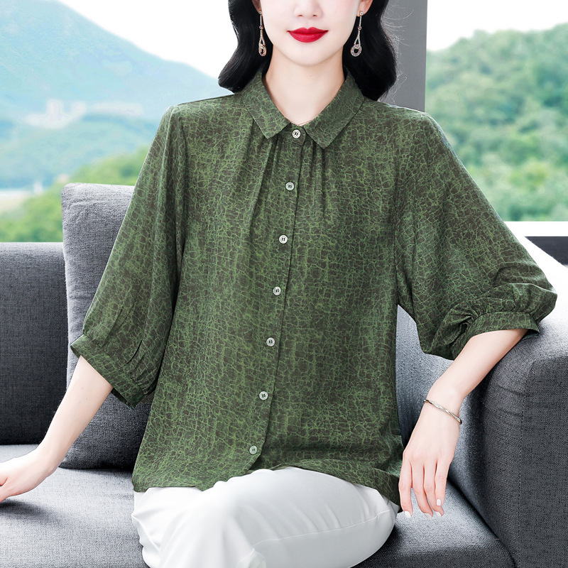 High-End Brand Women's Short-Sleeve Silk Shirt Summer Thin Silk Blouse Elegant Professional Shirt Wholesale