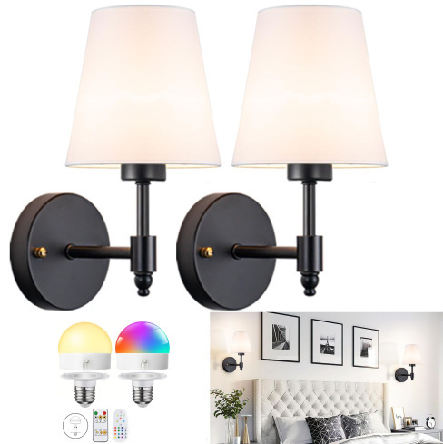 Luz de pared sin cableado transfronteriza americana dormitorio cabecera de cama luz de atmósfera decoración de sala de estar cubierta de lienzo recargable lámpara de pared atenuable
