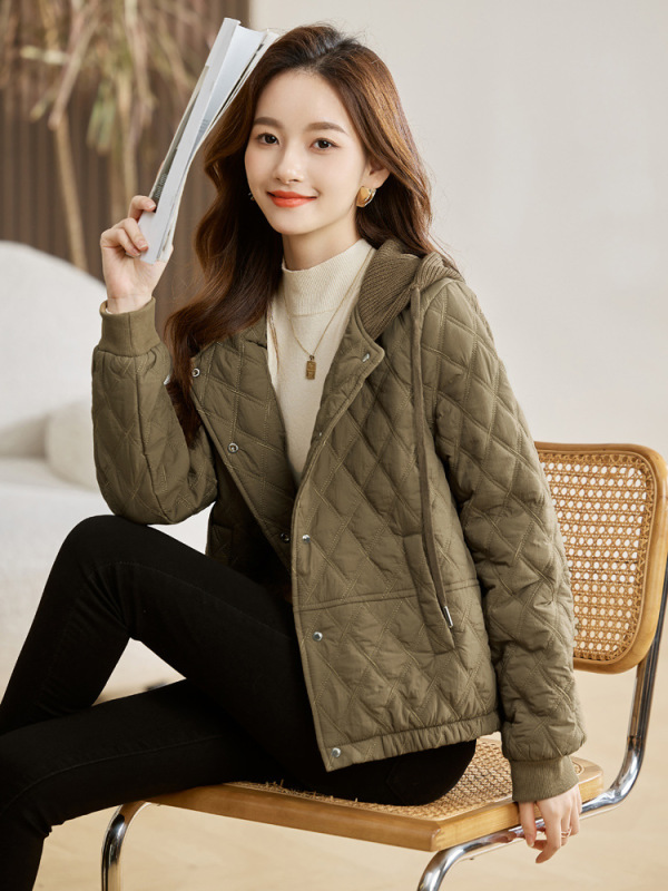 棉服外套女2025冬季新款爆款连帽菱格棉衣短款小个子轻薄羽绒棉袄|undefined